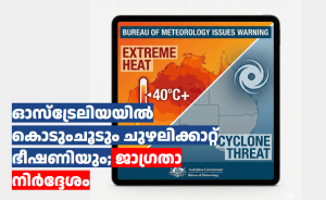 ഓസ്‌ട്രേലിയയിൽ കൊടുംചൂടും ചുഴലിക്കാറ്റ് ഭീഷണിയും; ജാഗ്രതാ നിർദ്ദേശം 