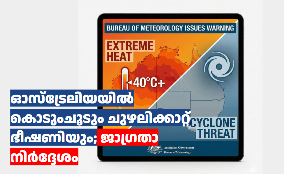 ഓസ്‌ട്രേലിയയിൽ കൊടുംചൂടും ചുഴലിക്കാറ്റ് ഭീഷണിയും; ജാഗ്രതാ നിർദ്ദേശം 