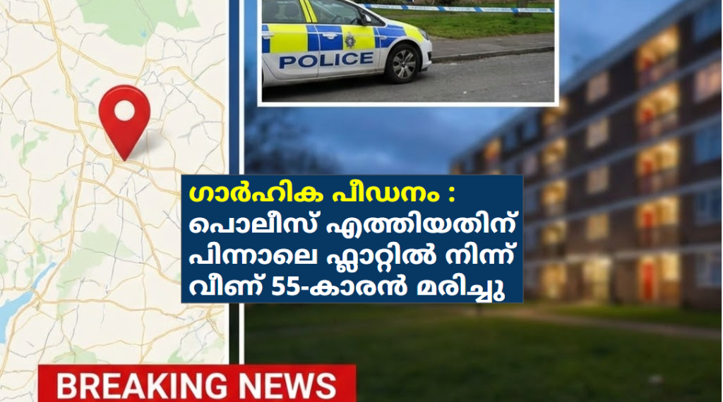 ഗാർഹിക പീഡനം : പൊലീസ് എത്തിയതിന് പിന്നാലെ ഫ്ലാറ്റിൽ നിന്ന് വീണ് 55-കാരൻ മരിച്ചു