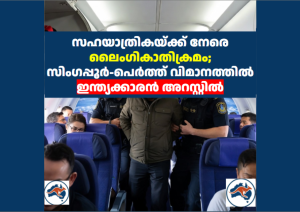 സഹയാത്രികയ്ക്ക് നേരെ ലൈംഗികാതിക്രമം; സിംഗപ്പൂർ-പെർത്ത് വിമാനത്തിൽ ഇന്ത്യക്കാരൻ അറസ്റ്റിൽ
