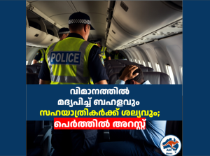 വിമാനത്തിൽ മദ്യപിച്ച് ബഹളവും സഹയാത്രികർക്ക് ശല്യവും; പെർത്തിൽ അറസ്റ്റ്